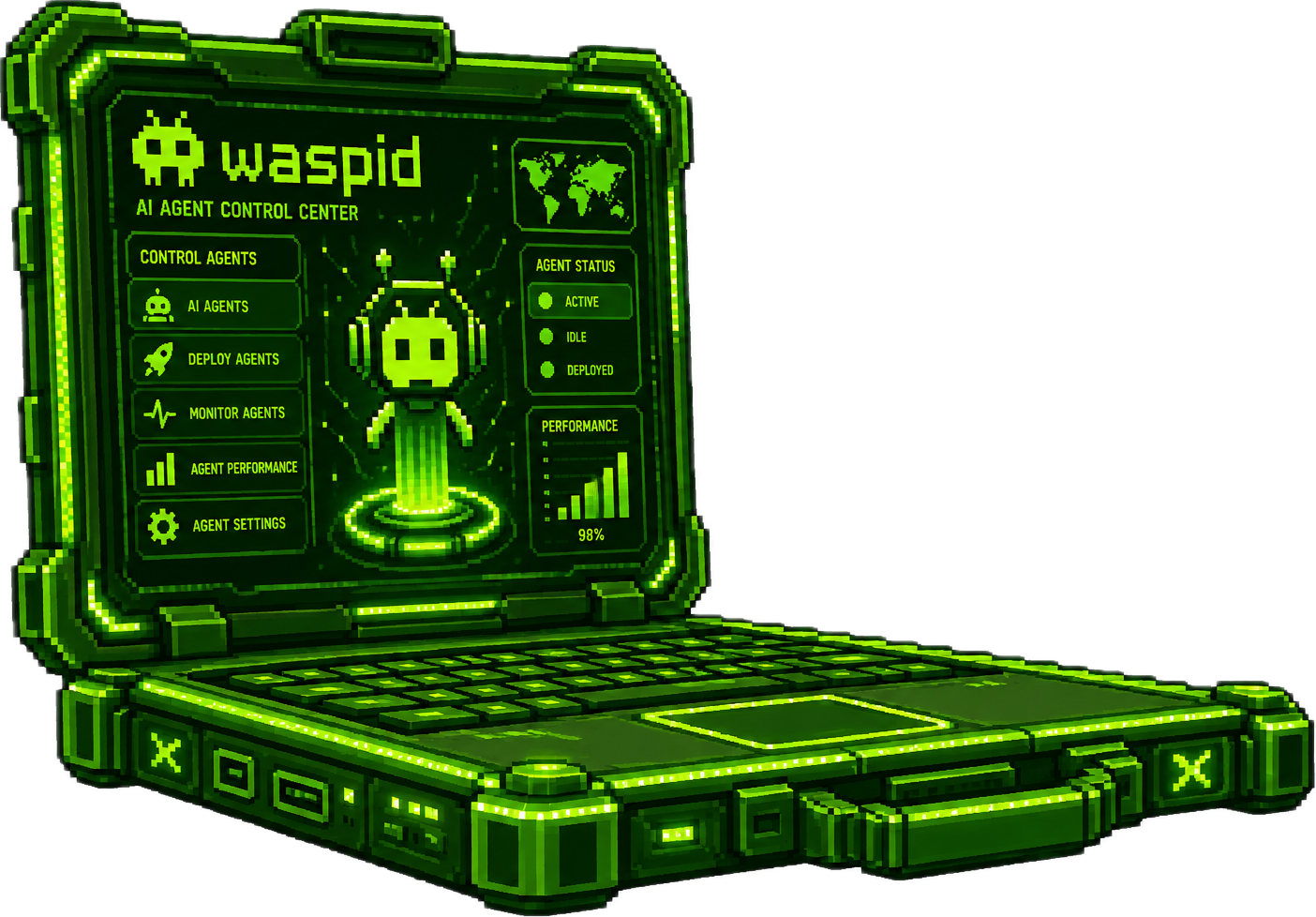 Waspid AI agent control center laptop